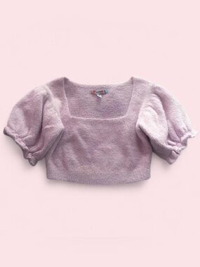 Urban Outfitters Pink Puff Sleeve Square Neck Knit Soft Sweater Top Medium